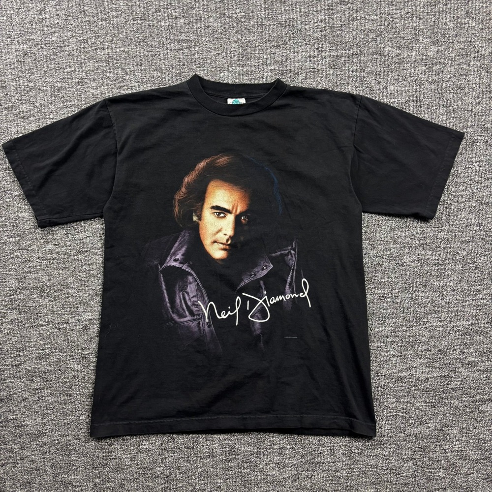 Vintage 1996 Neil Diamond Tour Champ Band Graphic Black T-Shirt Size Large